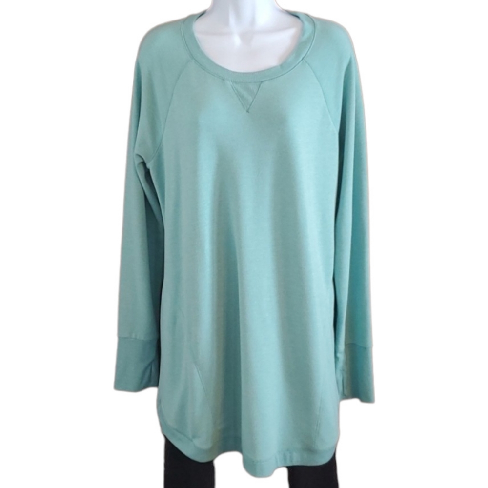 TEK GEAR Mint Green Sweatshirt Tunic Mini Dress With Thumb Holes and Sid…